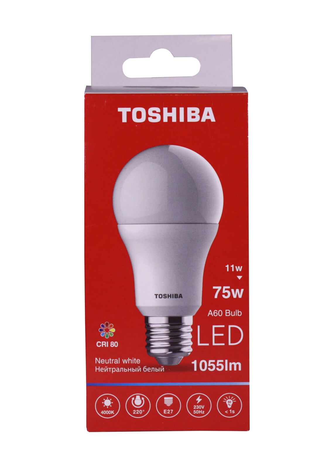фото Лампа светодиодная toshiba 11 вт е27 груша a60 4000 k нейтральный свет 220в матовая