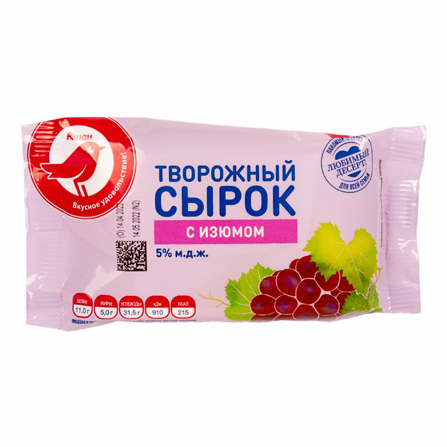 

Сырок творожный АШАН Красная птица с ароматом изюма 90 г