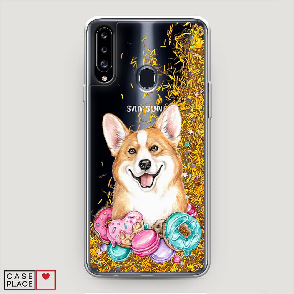 

Жидкий чехол с блестками "Корги и сладости" на Samsung Galaxy A20s, 2100890-1