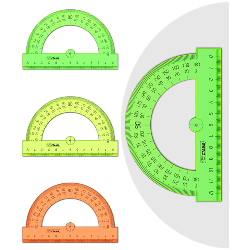 

Транспортир 12см, 180° СТАММ, пластиковый, прозрачный, неоновые цвета, ассорти, (20шт.), Разноцветный