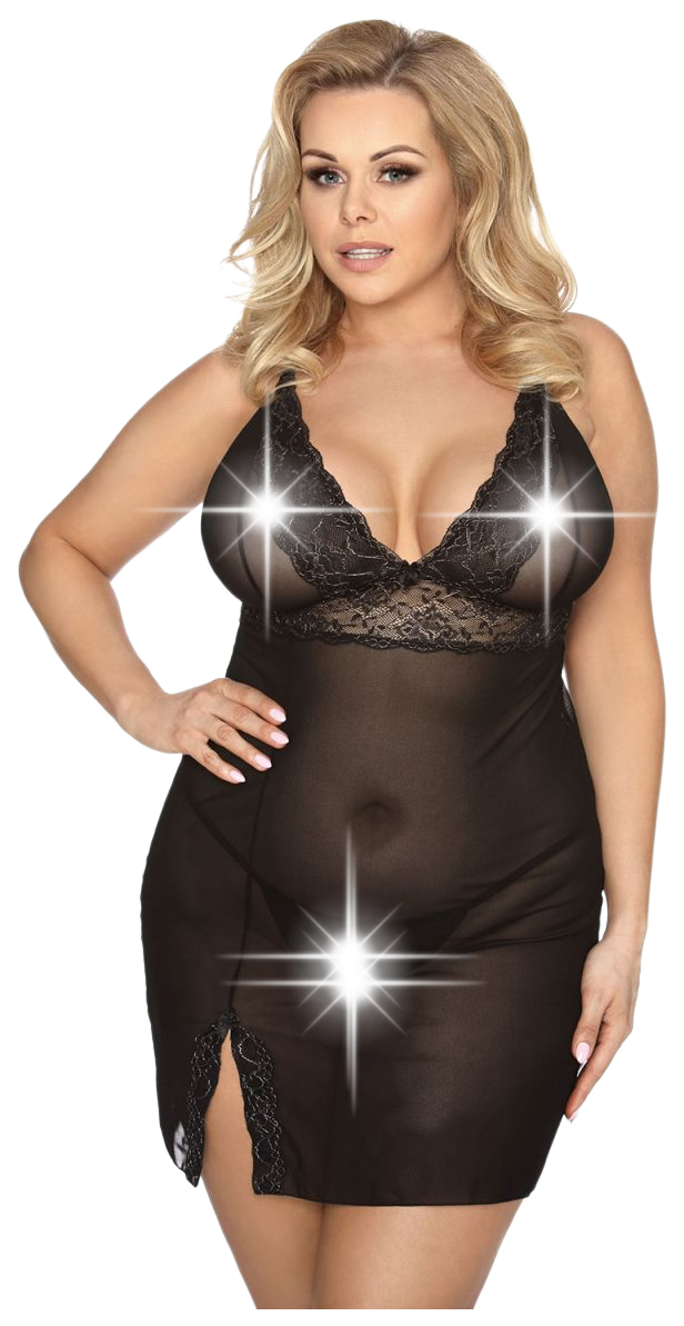 

Полупрозрачная сорочка Valencia с разрезом, черный, XL-XXL, Anais, Valencia