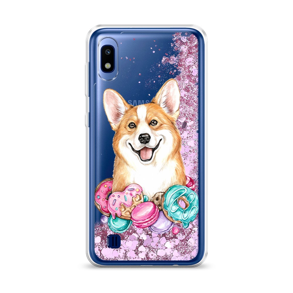 

Жидкий чехол с блестками "Корги и сладости" на Samsung Galaxy A10, 27994-1