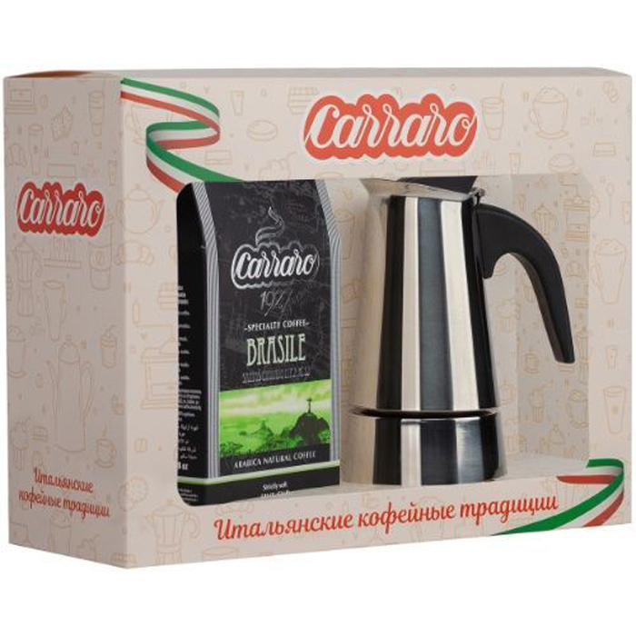 

CAFFE-CARRARO Italco Milano, 4 чашки + молотый кофе Brasile, 250 г