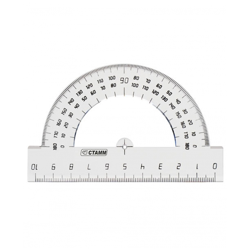 Транспортир 10см, 180° СТАММ, полистирол, прозрачный бесцветный, (20шт.)