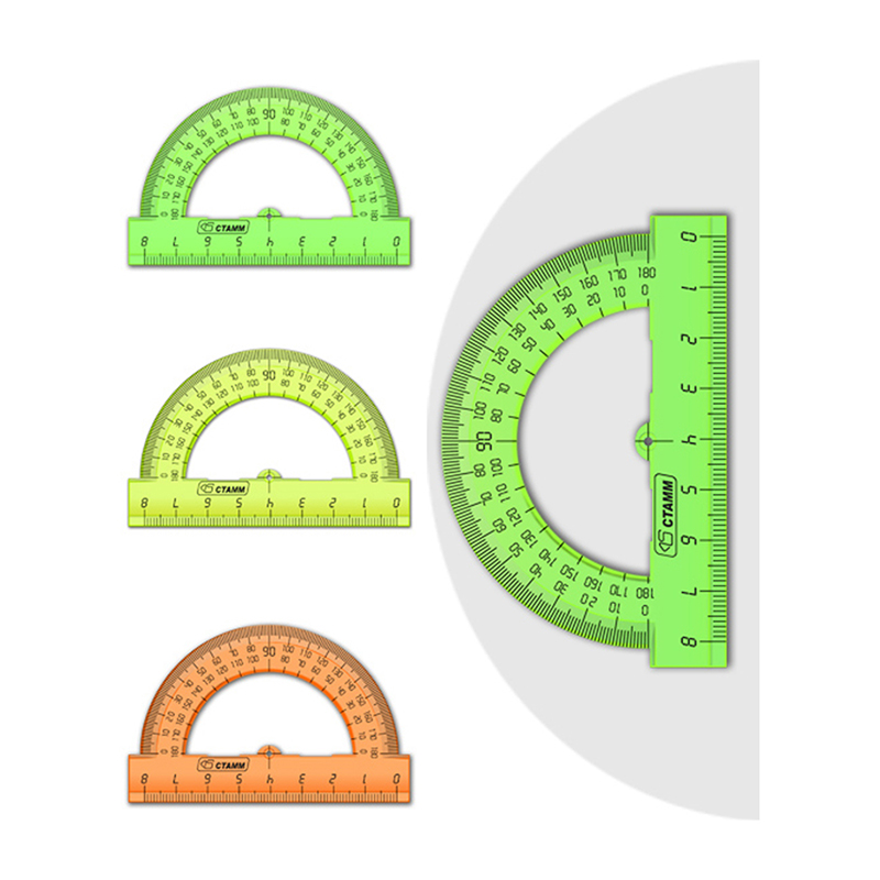 Транспортир 8см, 180° СТАММ, пластиковый, прозрачный, неоновые цвета, ассорти, (20шт.) 100058547369 разноцветный