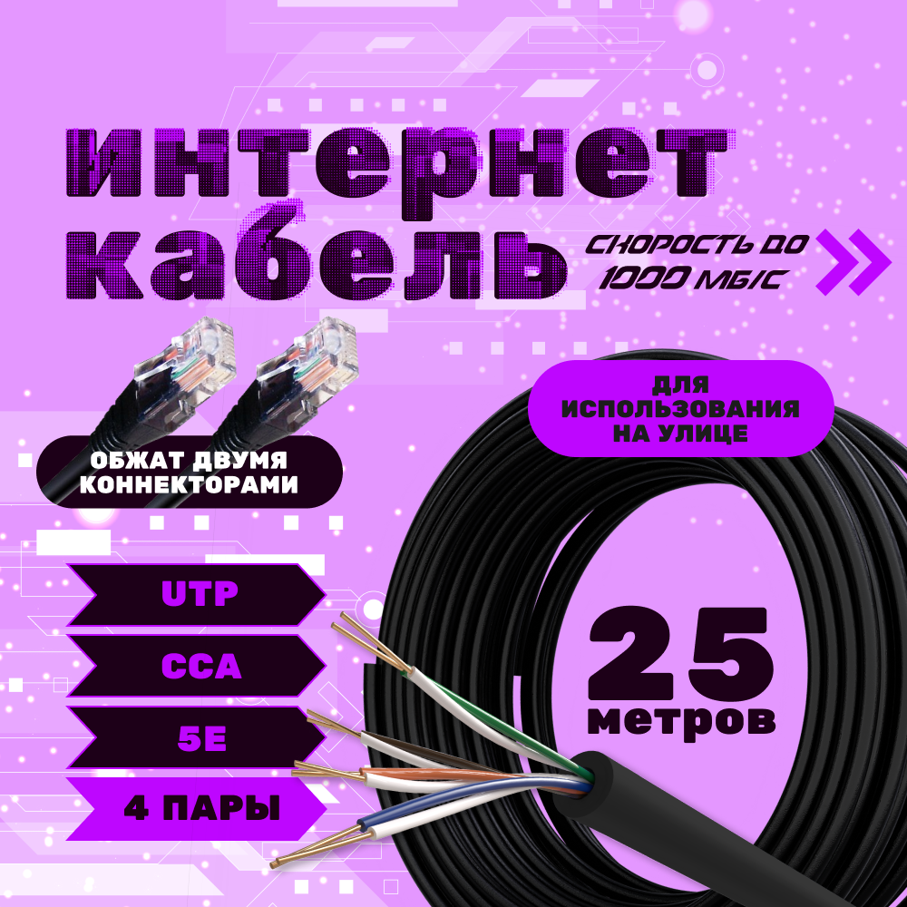 LAN кабель витая пара ZDK CCA уличный 25 метров OUTCCA25 531₽