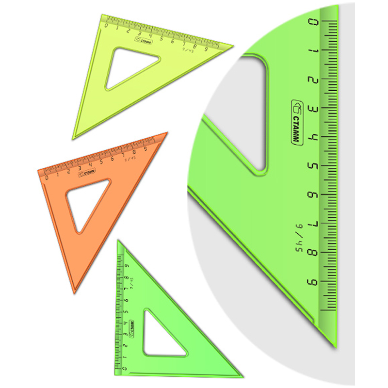

Треугольник 45°, 9см СТАММ, пластиковый, прозрачный, неоновые цвета, ассорти, (20шт.), Разноцветный