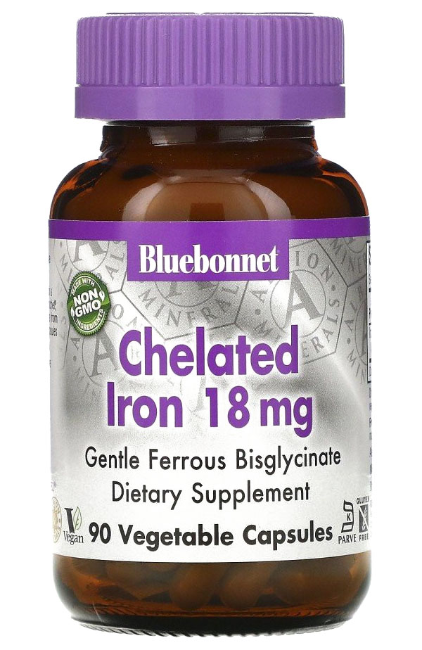 Купить Железо Bluebonnet Nutrition Chelated Iron (железо в хелатной форме)18 мг капсулы 90 шт