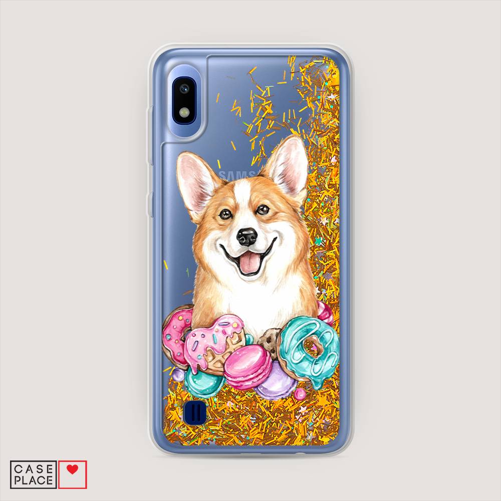 

Жидкий чехол с блестками "Корги и сладости" на Samsung Galaxy A10, 27990-1