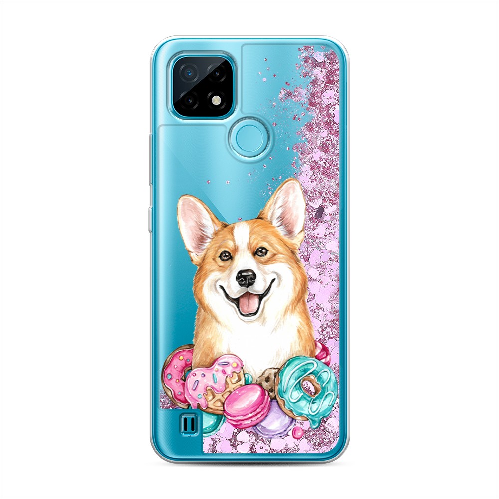 

Жидкий чехол с блестками "Корги и сладости" на Realme C21, 254994-1