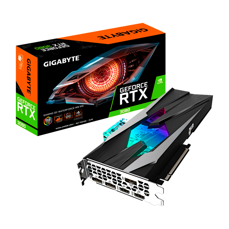 

Видеокарта Gigabyte NVIDIA GeForce RTX 3080 10Gb (GV-N3080GAMINGOC WB-10GD), Черный, GeForce RTX 3080 Gaming OC WATERFORCE WB