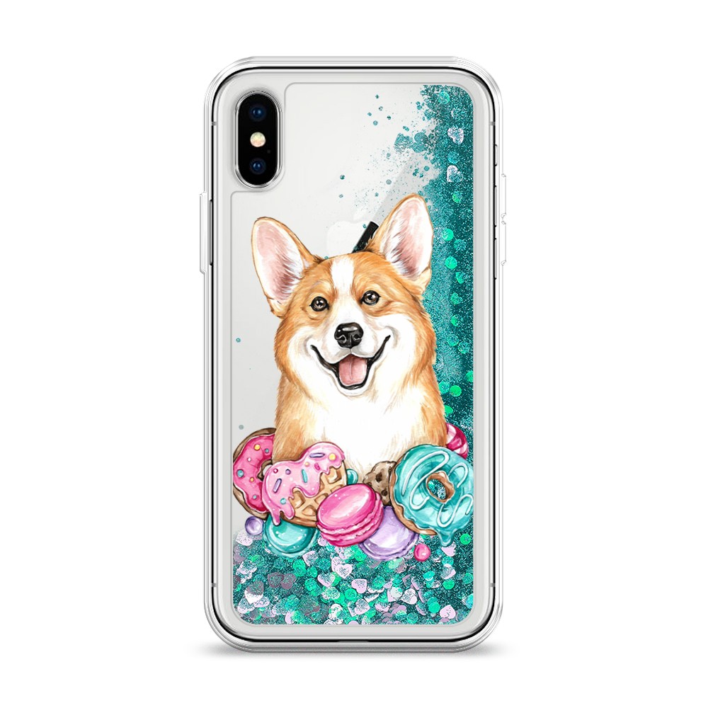 

Жидкий чехол с блестками "Корги и сладости" на Apple iPhone XS (10S), 11895-1
