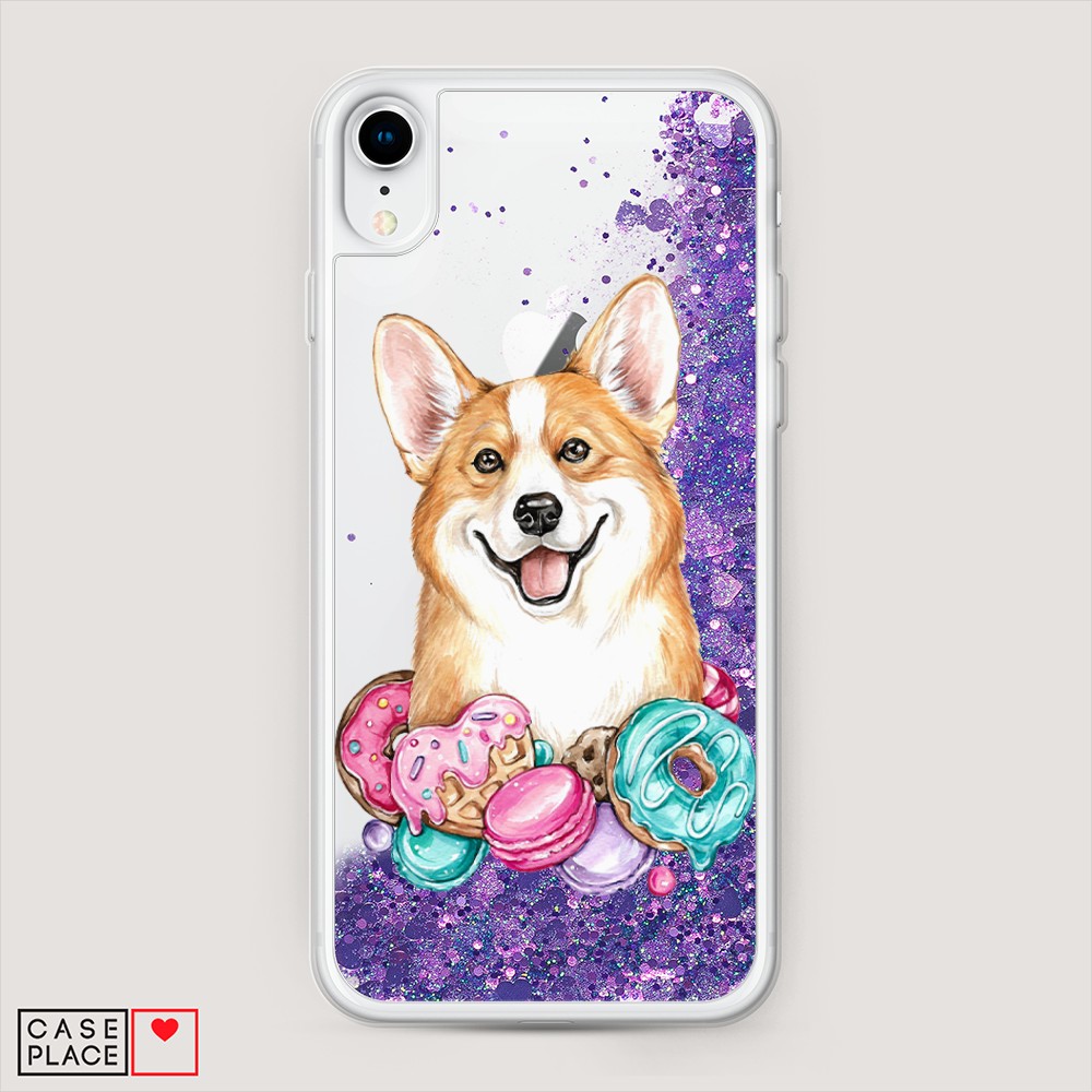 

Жидкий чехол с блестками "Корги и сладости" на Apple iPhone XR (10R), 12092-1