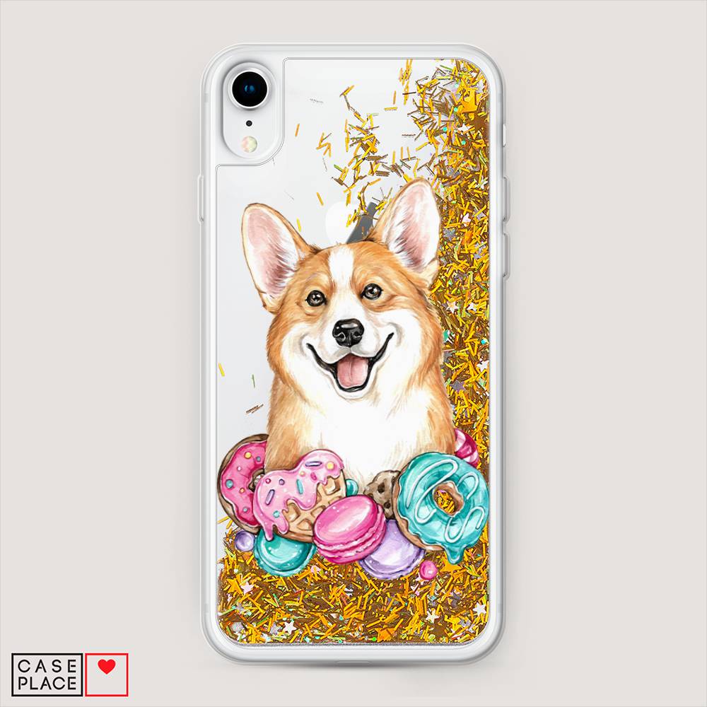 

Жидкий чехол с блестками "Корги и сладости" на Apple iPhone XR (10R), 12090-1