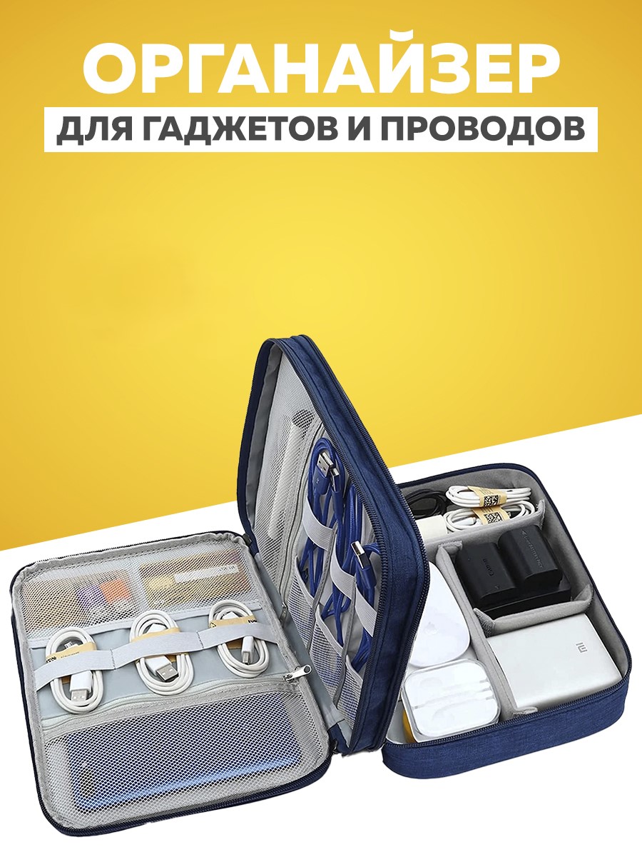 

Органайзер 3ppl для хранения гаджетов и проводов, синий, 198502516, bazic_org