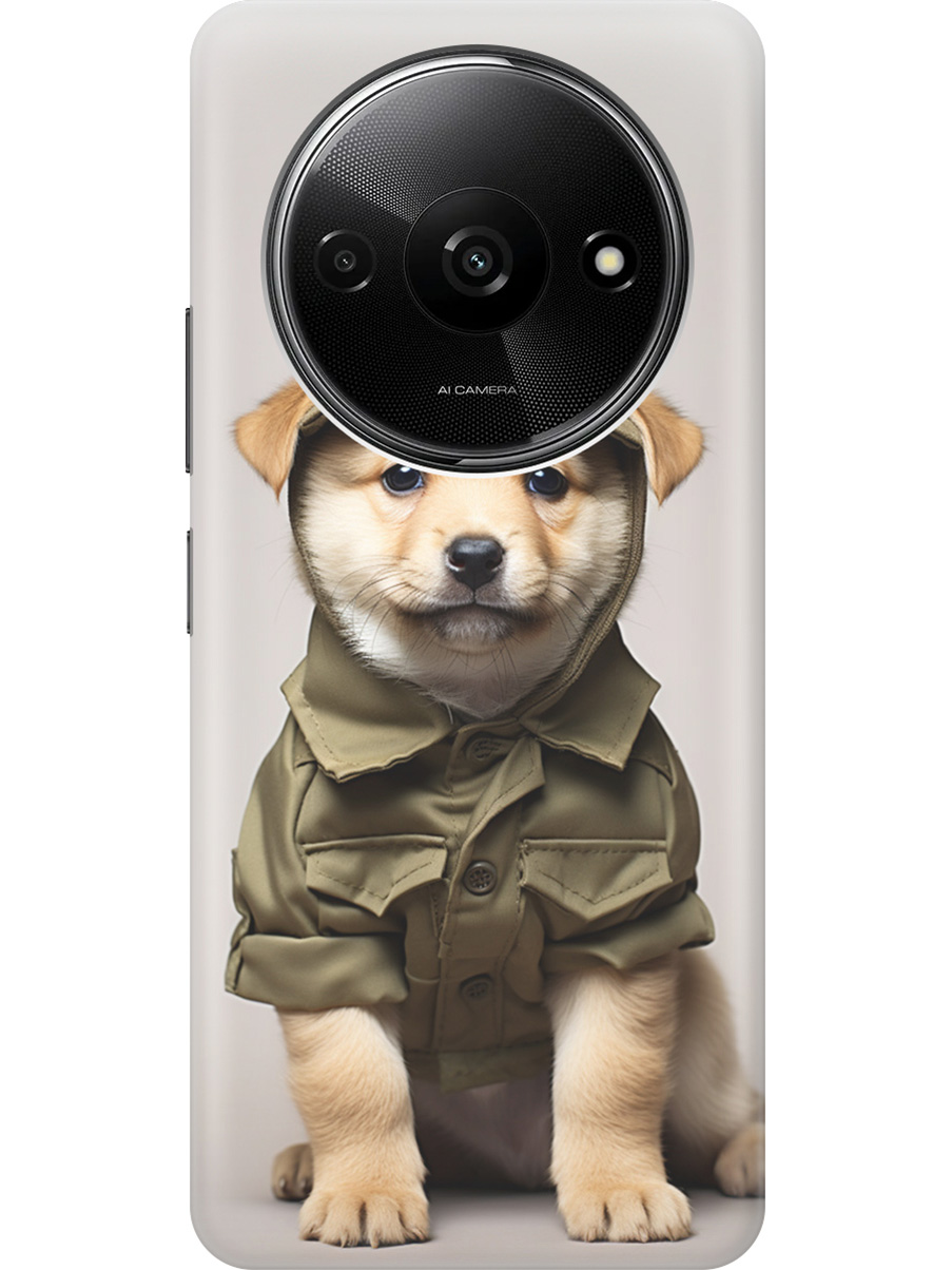 

Силиконовый чехол на Xiaomi Redmi A3 с рисунком "Щенок в форме", Серый;зеленый, 20012118