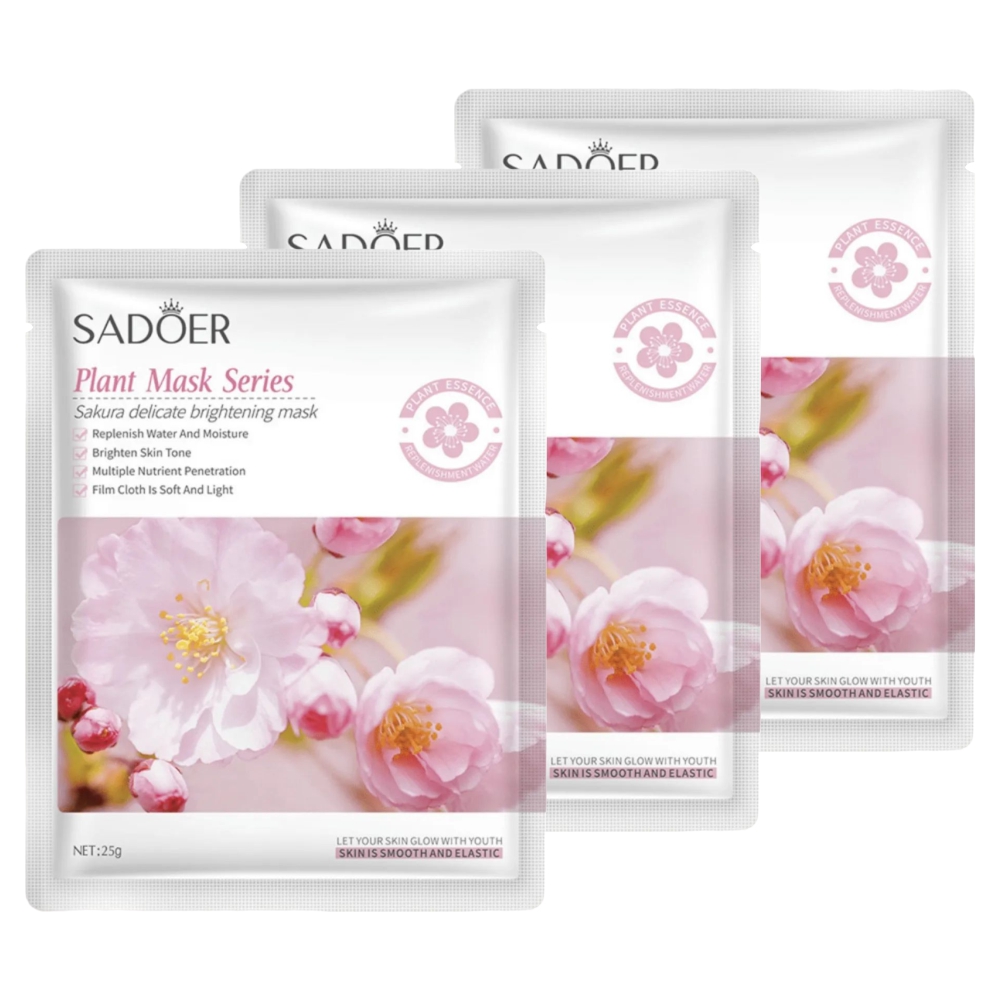 Набор Sadoer Тканевая маска для лица выравнивающая с экстрактом цветов сакуры х 3 шт sakura прибор для ухода за кожей лица sa 5310bl