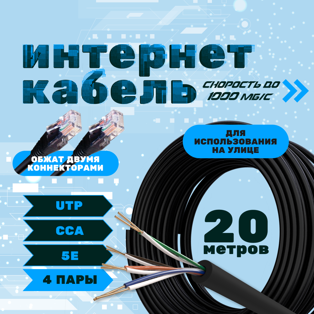 LAN кабель витая пара ZDK CCA уличный 20 метров OUTCCA20 441₽