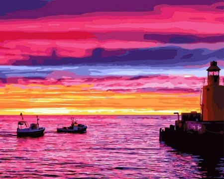 фото Картина по номерам закат у причала gx21542 цветной мир ярких идей