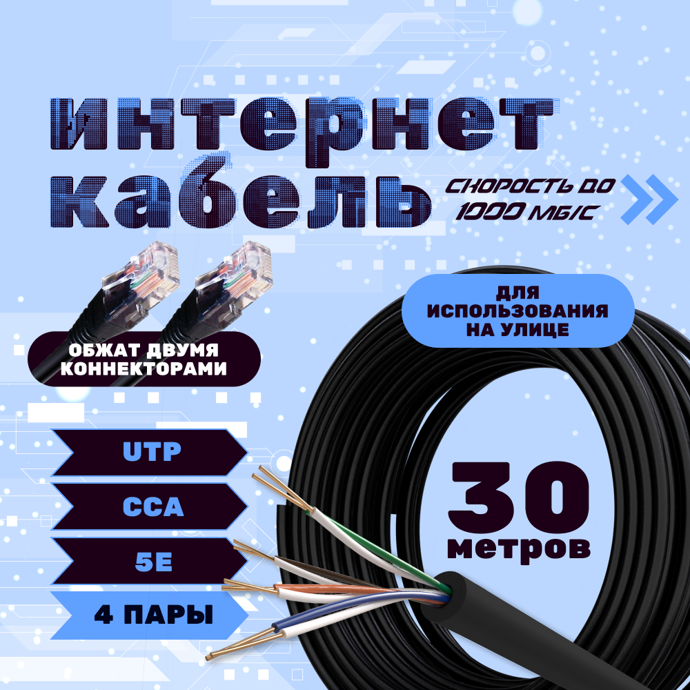 

LAN кабель витая пара ZDK CCA уличный, 30 метров, OUTCCA30, Черный, CCA