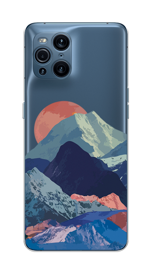 

Чехол на Oppo Find X3 Pro "Закат в снежных горах", Красный;серый;голубой, 255750-2