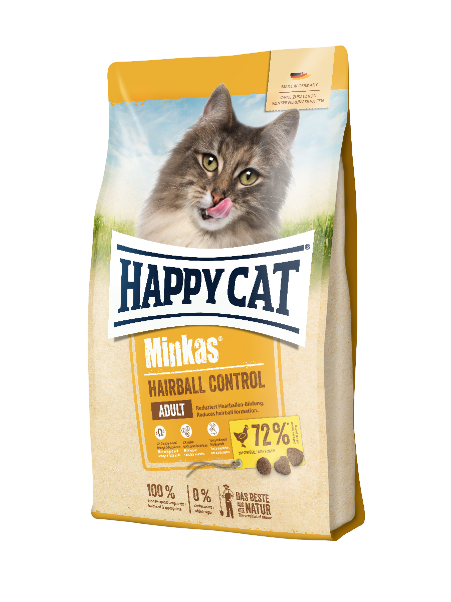 Сухой корм для кошек Happy Cat Minkas Hairball Control, для вывода шерсти, птица, 10кг