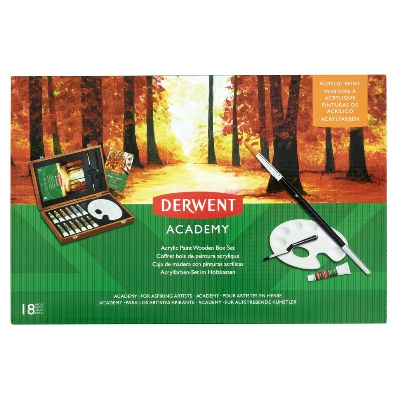 Derwent акриловые краски, Academy, деревянная упаковка