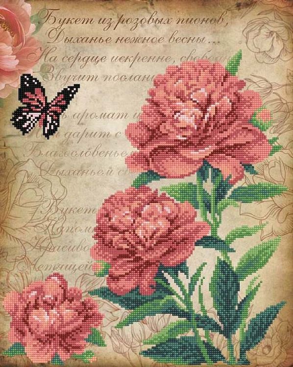 

Рисунок на ткани «Пышные пионы»
