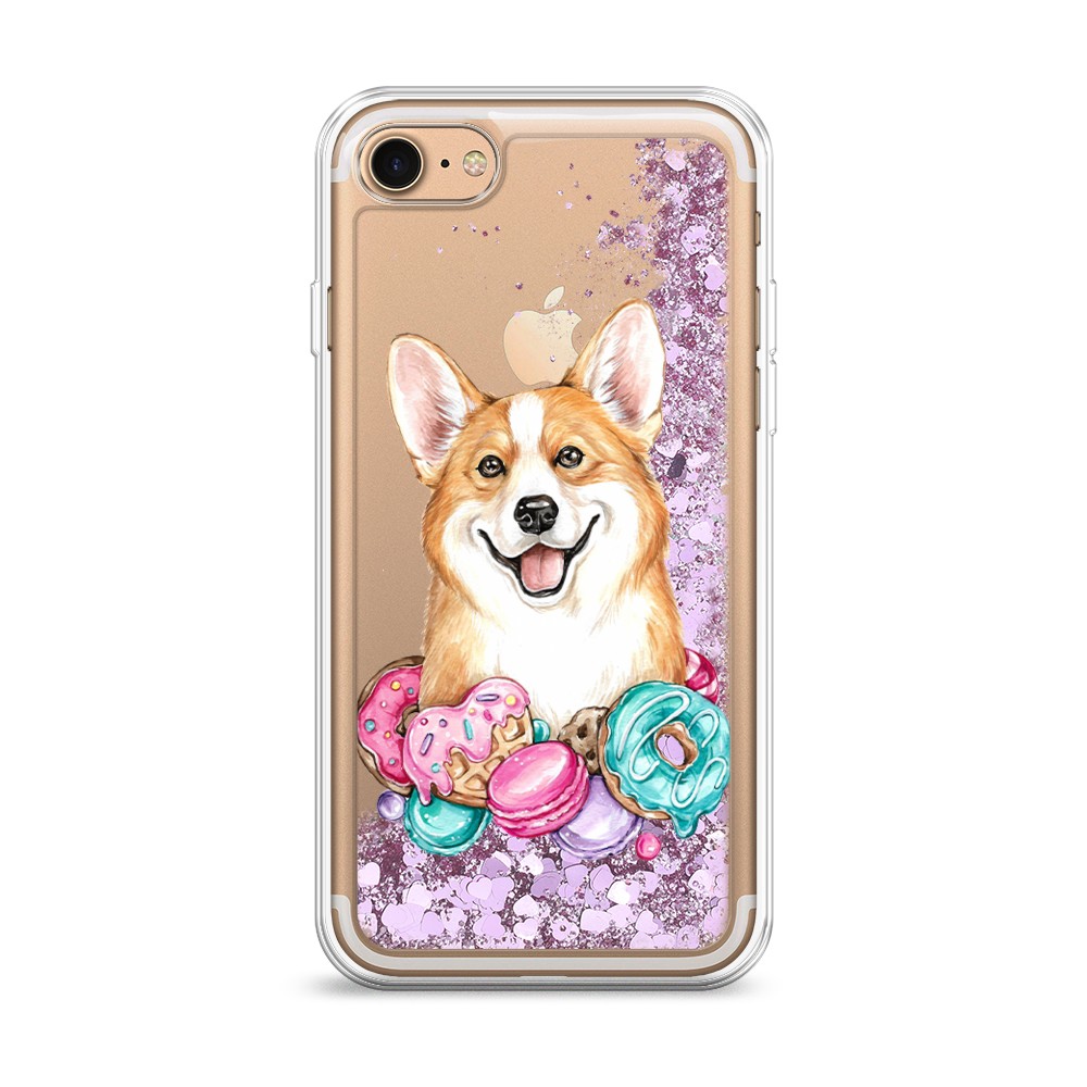 

Жидкий чехол с блестками "Корги и сладости" на Apple iPhone 8, 10894-1