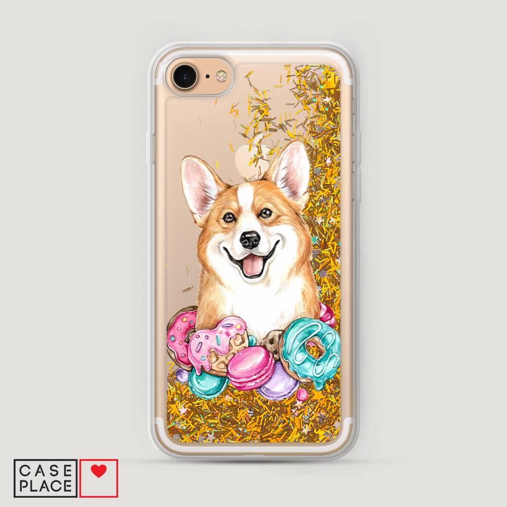 

Жидкий чехол с блестками "Корги и сладости" на Apple iPhone 8, 10890-1