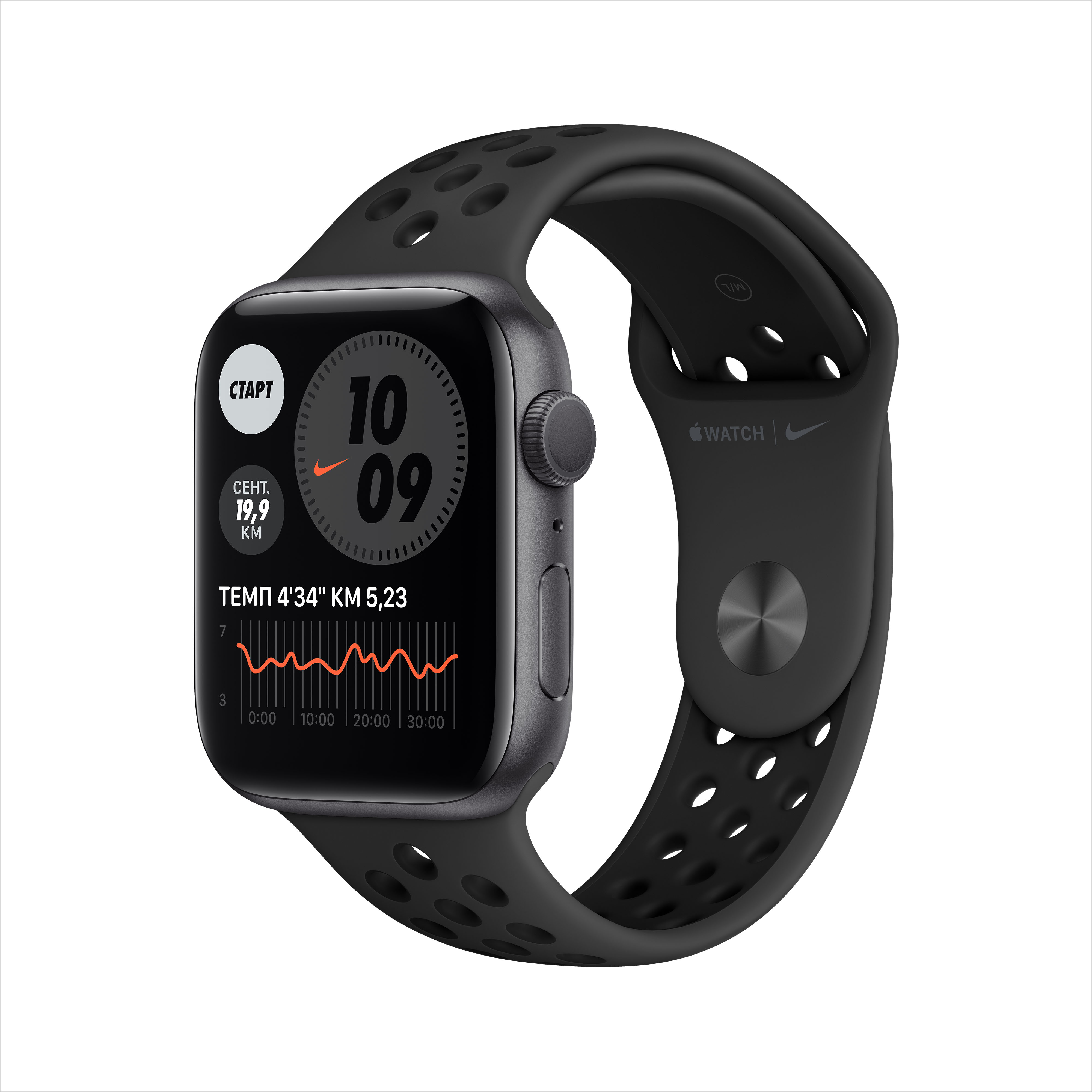 фото Смарт-часы apple watch nike series 6 44mm space grey, black nike sport band (mg173ru/a)