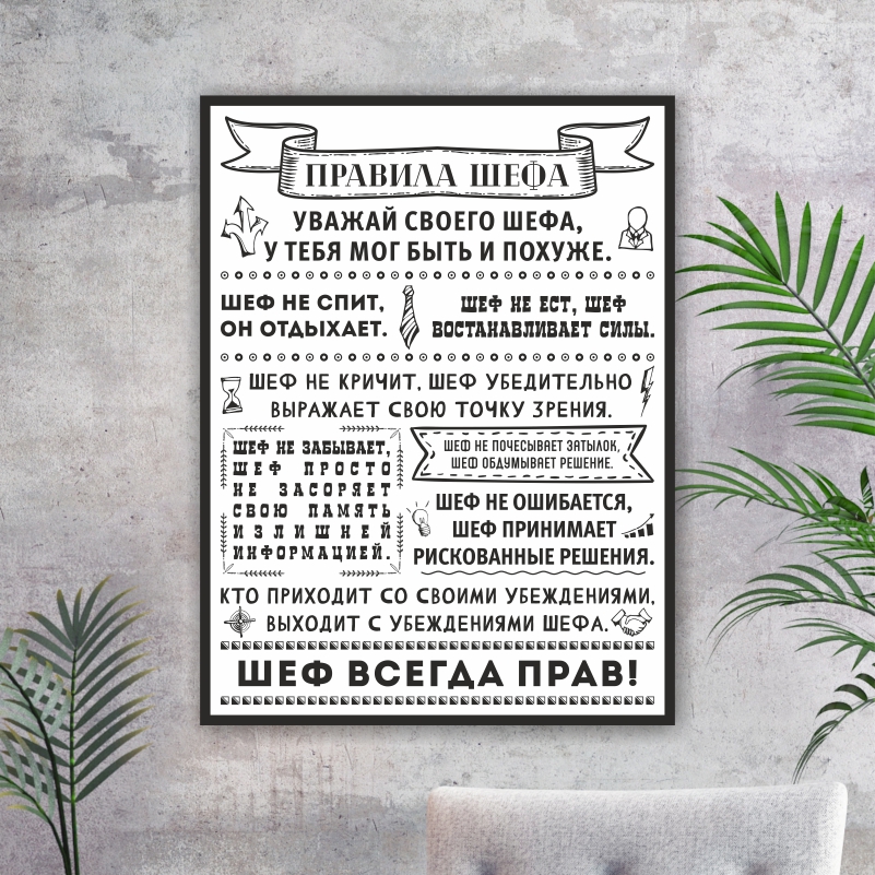 

Постер на стену ПолиЦентр Правила Шефа 60х90 см, ПравилаШефаБел