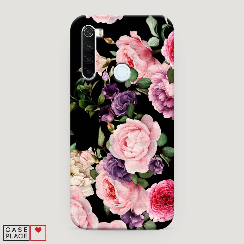 фото Пластиковый чехол "пионы на черном" на xiaomi redmi note 8t awog