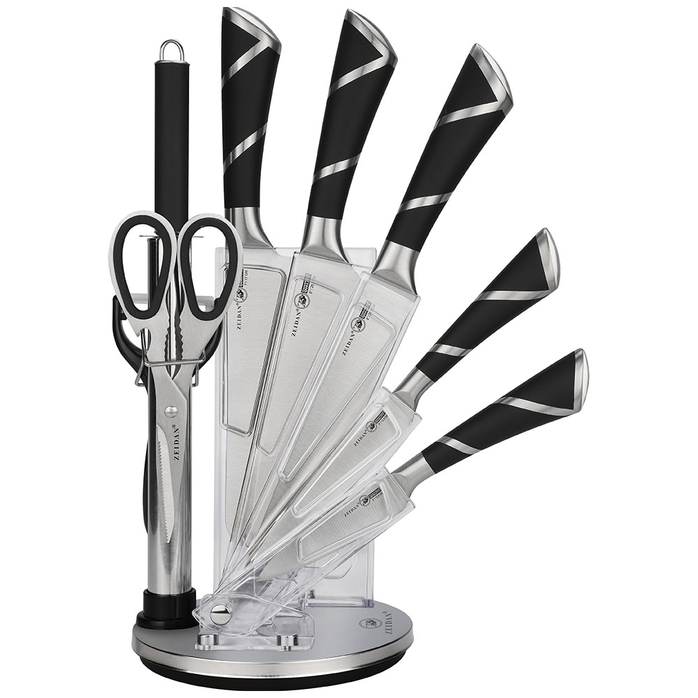 Набор ножей ZEIDAN на подставке 9 предметов черный