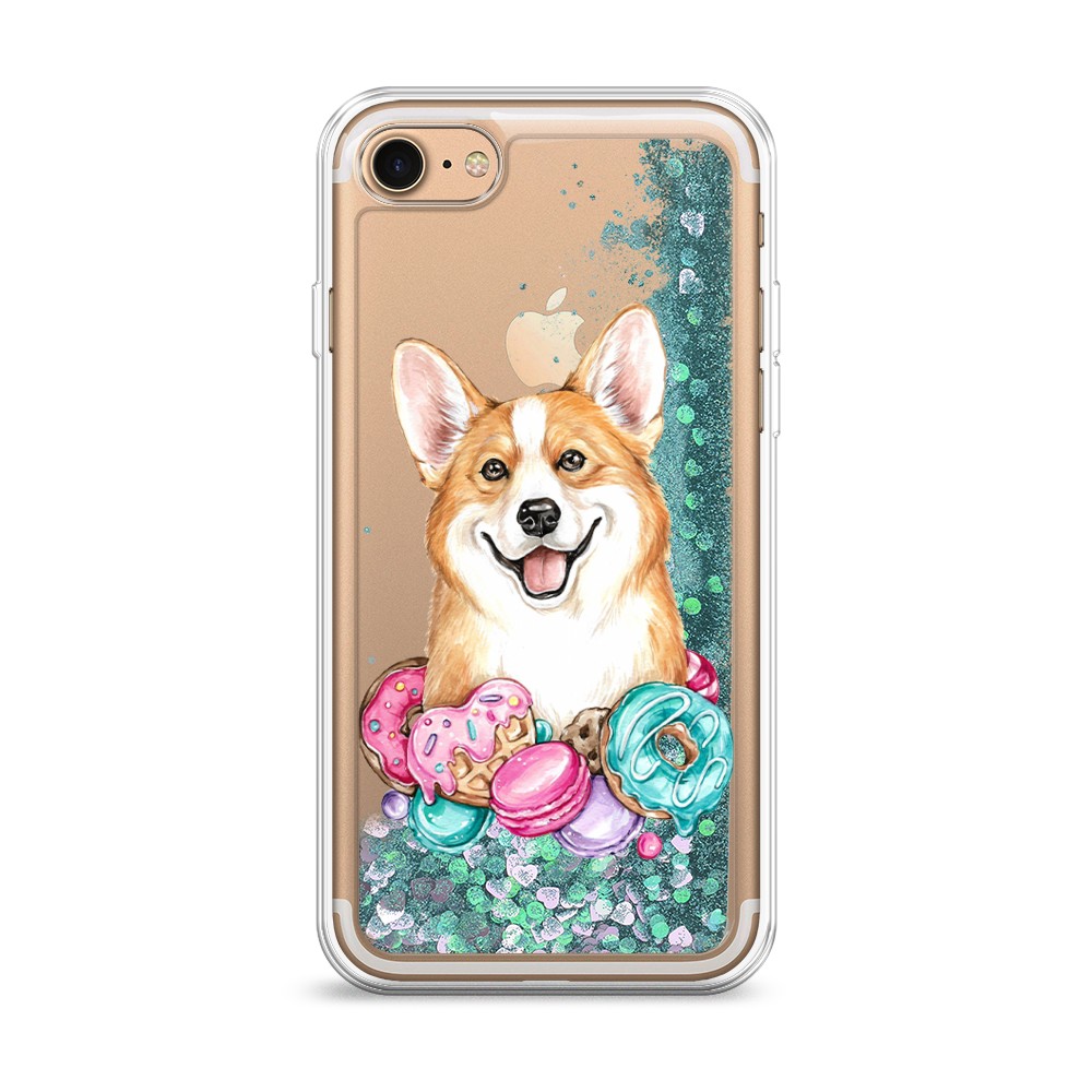 

Жидкий чехол с блестками "Корги и сладости" на Apple iPhone 7, 10695-1