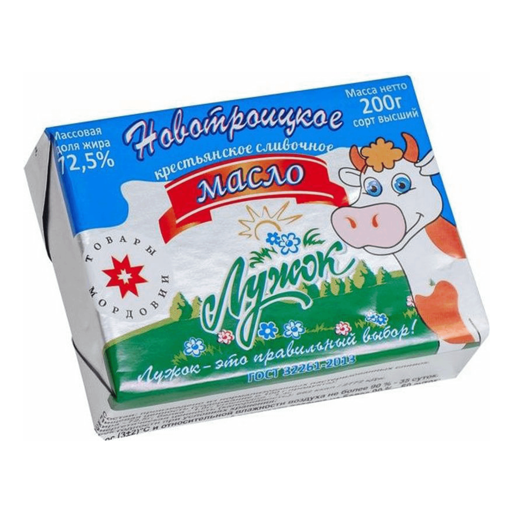 

Масло сливочное Лужок Крестьянское 72,5%, 200 г