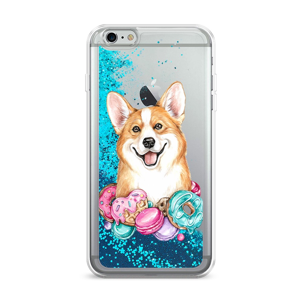 

Жидкий чехол с блестками "Корги и сладости" на Apple iPhone 6 Plus, 10593-1