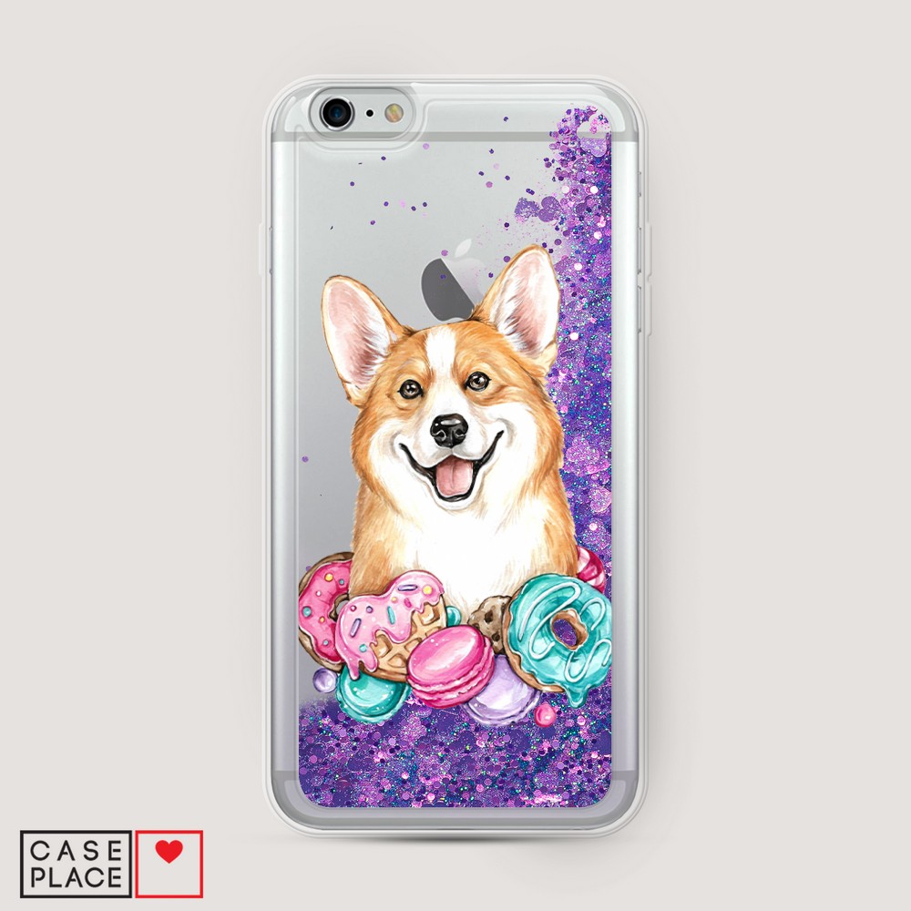 

Жидкий чехол с блестками "Корги и сладости" на Apple iPhone 6 Plus, 10592-1