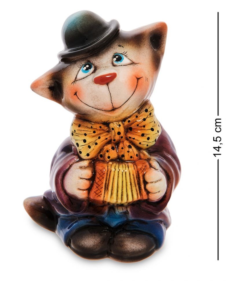 

Фигурка керамическая Кот с гармонью АБ- 99 113-708356, Разноцветный