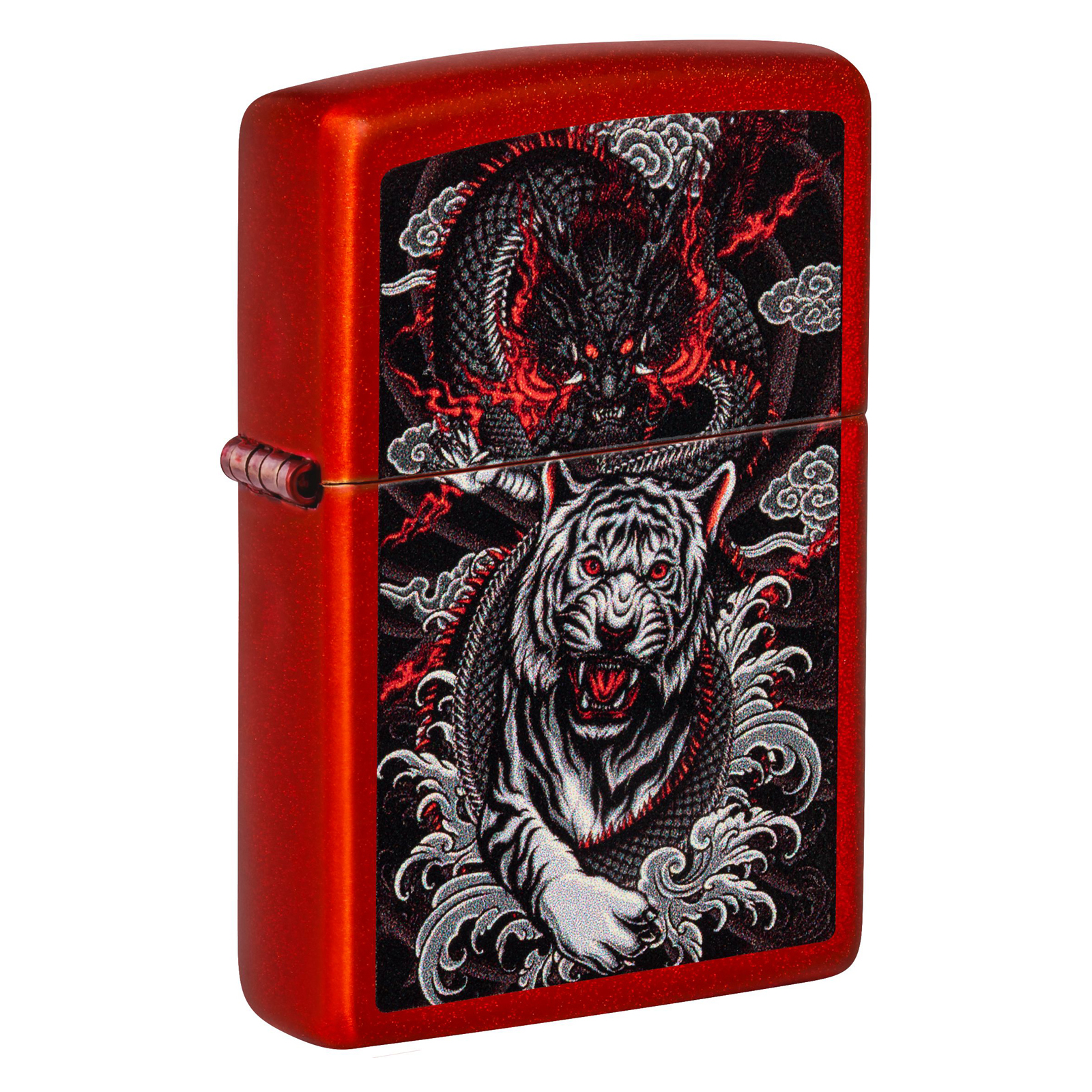 Зажигалка бензиновая Zippo Dragon Tiger Design с покрытием Metallic Red