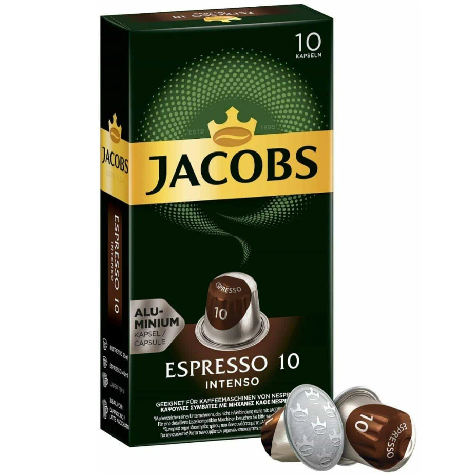 Кофе в капсулах JACOBS Espresso 10 Intenso для кофемашин Nespresso, 10 порций