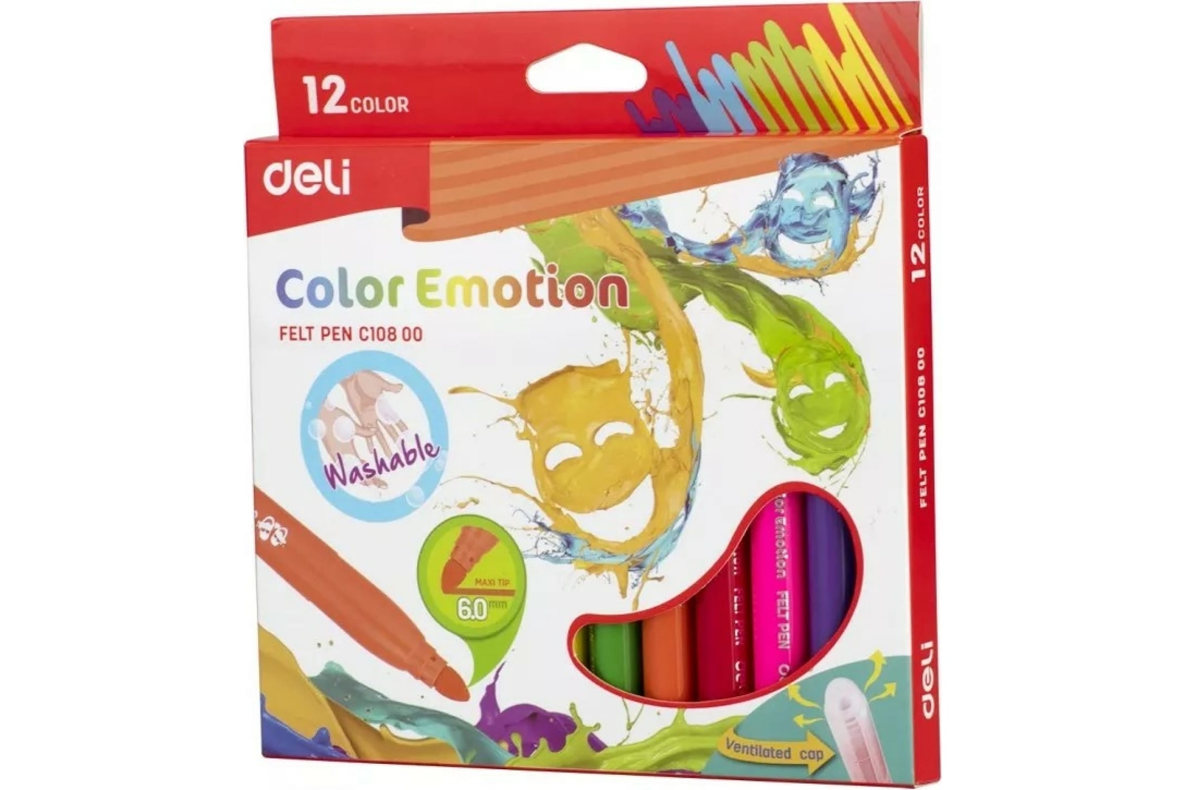 

Фломастеры deli emotion 12 цветов коробка с европодвесом, Разноцветный