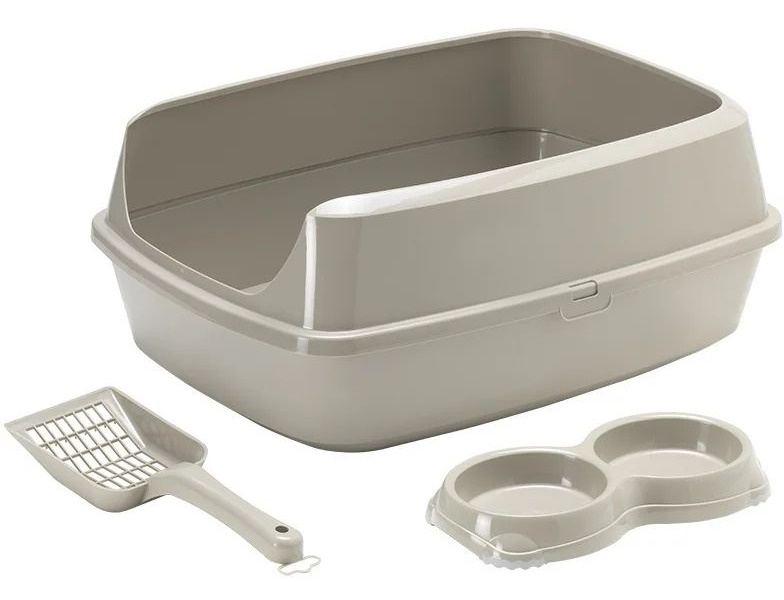 Набор Moderna совок+двойная миска+туалет-лоток с рамкой для котят 50х38х10,8 см, серый