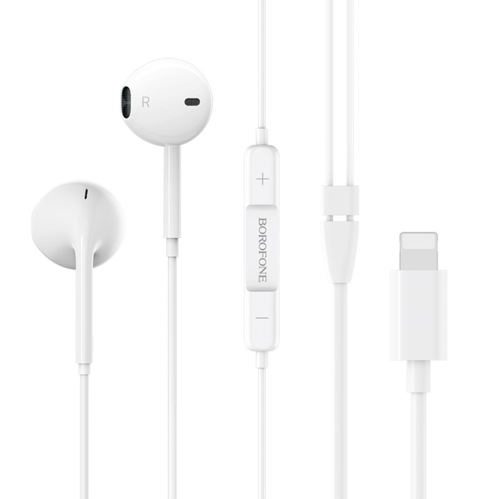 

Наушники Borofone BM32 Plus, вкладыши, микрофон, Lightning, кабель 1.2 м, белые