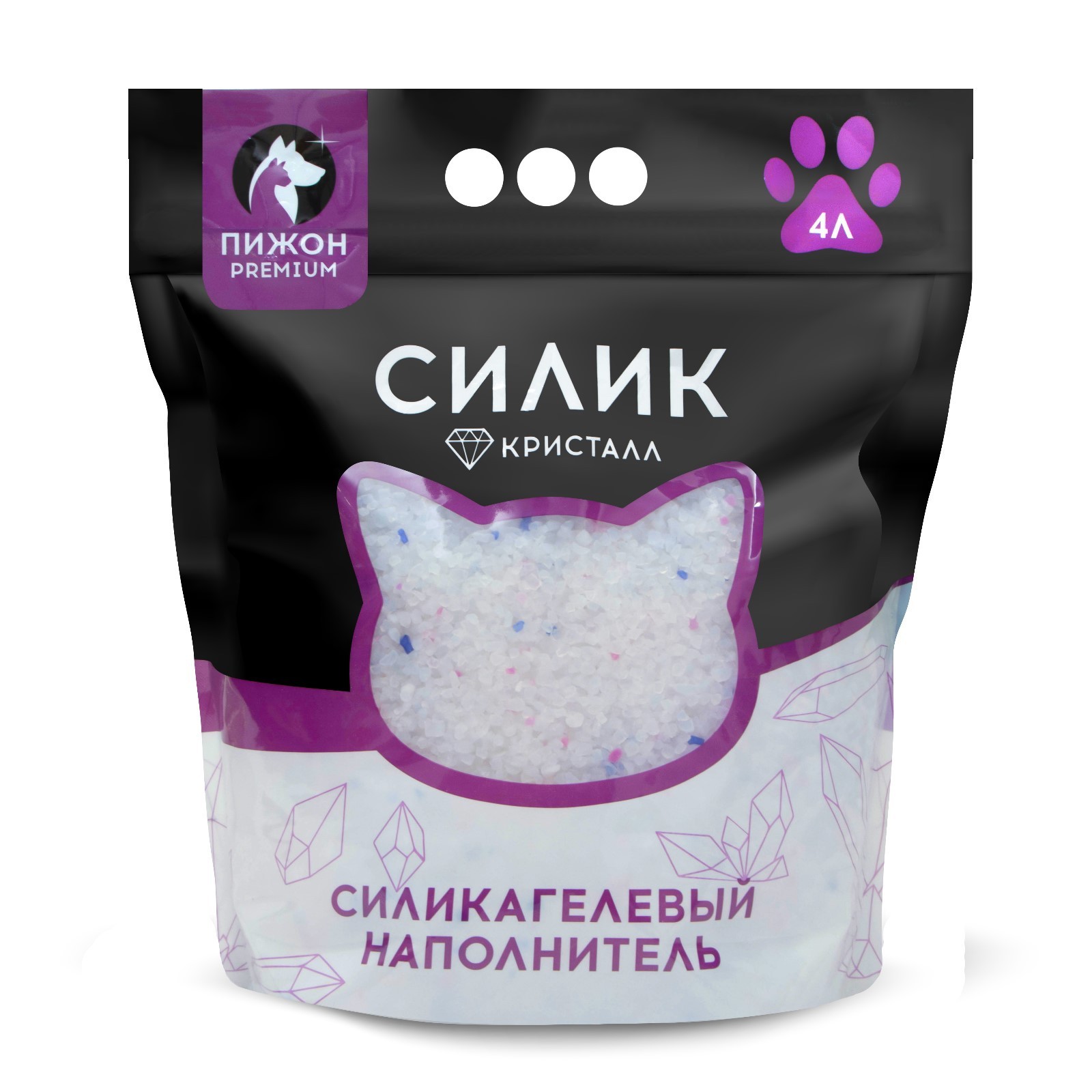 Впитывающий наполнитель Пижон Premium Crystal силикагелевый колотый 1,6 кг, 4 л