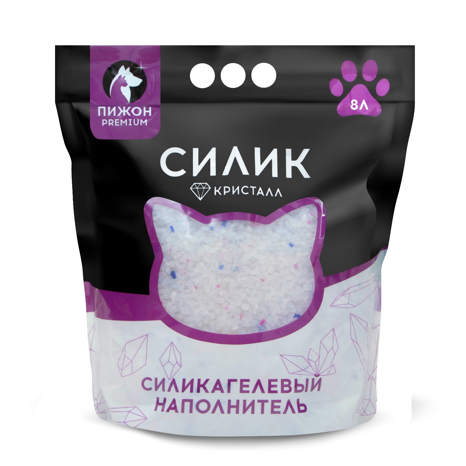 Впитывающий наполнитель Пижон Premium Crystal силикагелевый колотый, 3,2 кг, 8 л