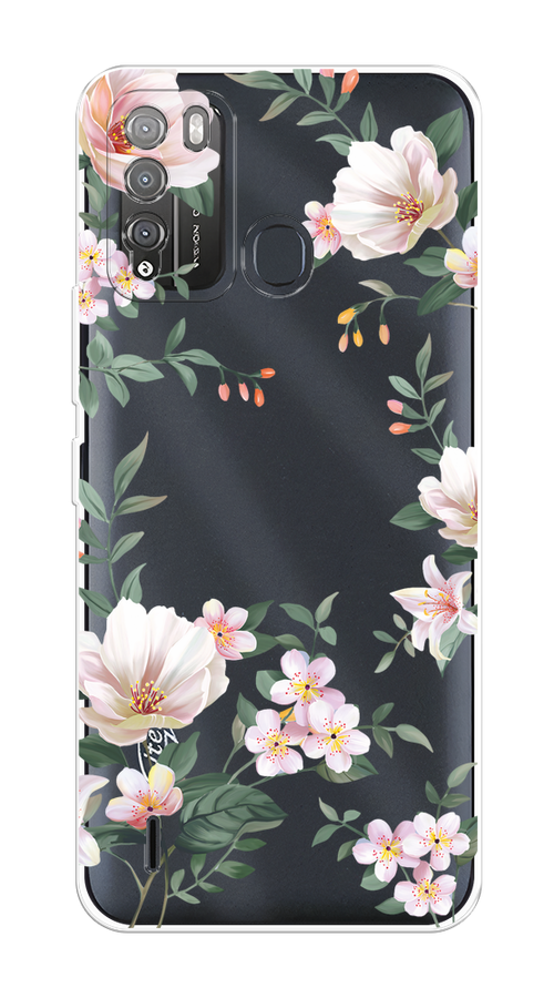 

Чехол на Itel Vision 1 Pro "Beautiful white flowers", Бежевый;зеленый, 3200350-1