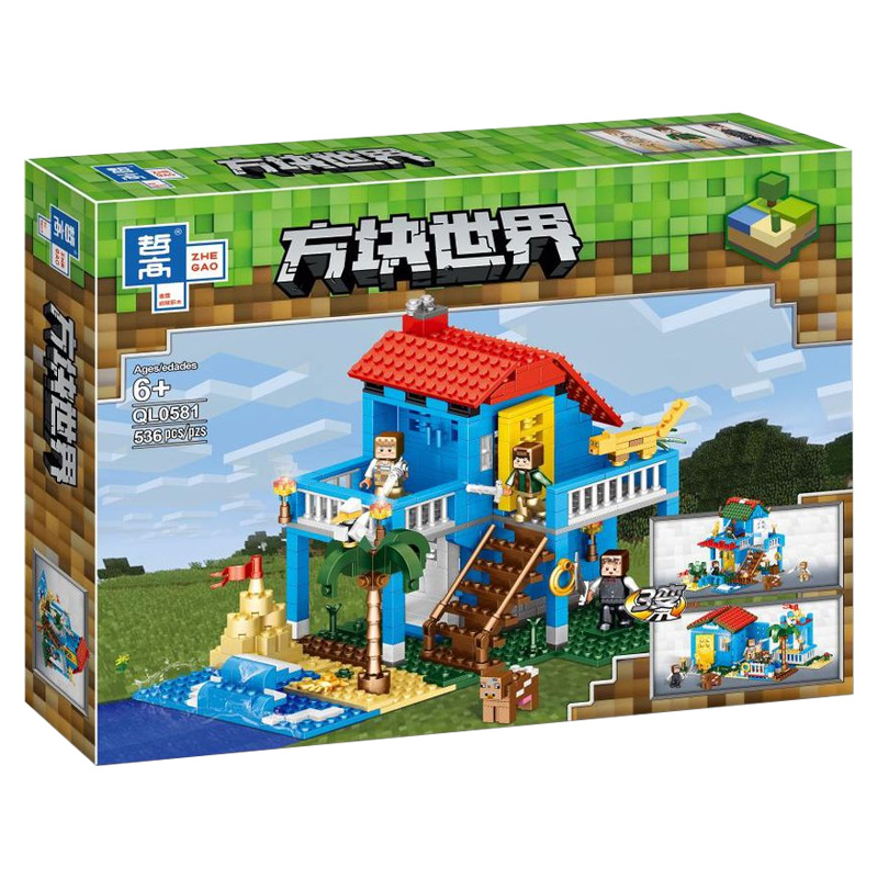 

Конструктор Zhe Gao QL0581 Майнкрафт Дом с пляжем 3 в 1 My World 536 деталей