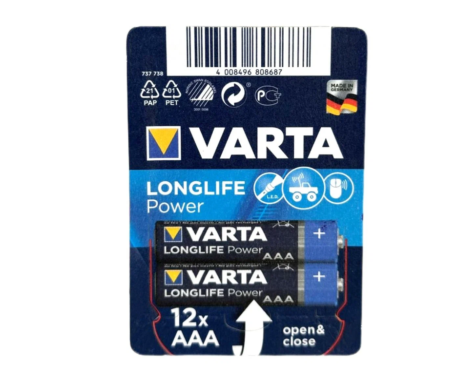 Батарейка VARTA LONGLIFE POWER, 1.5 В, LR03 BP12