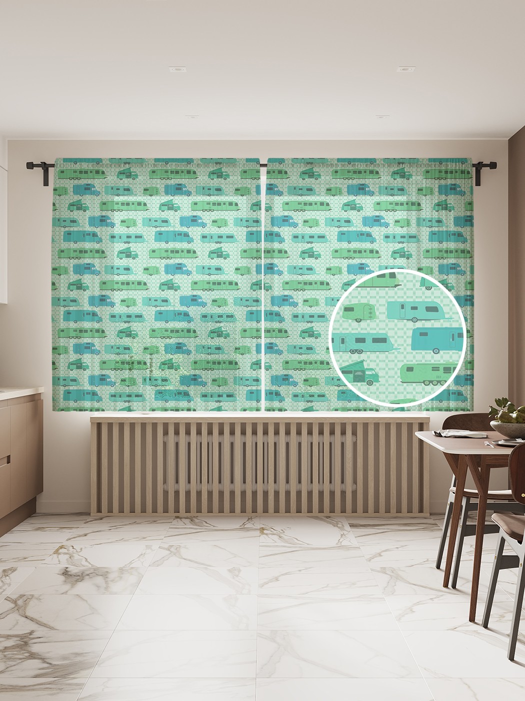 

Фототюль JoyArty "Дом на колесах", 145x180 см (2 полотна со шторной лентой + 50 крючков), Дом на колесах